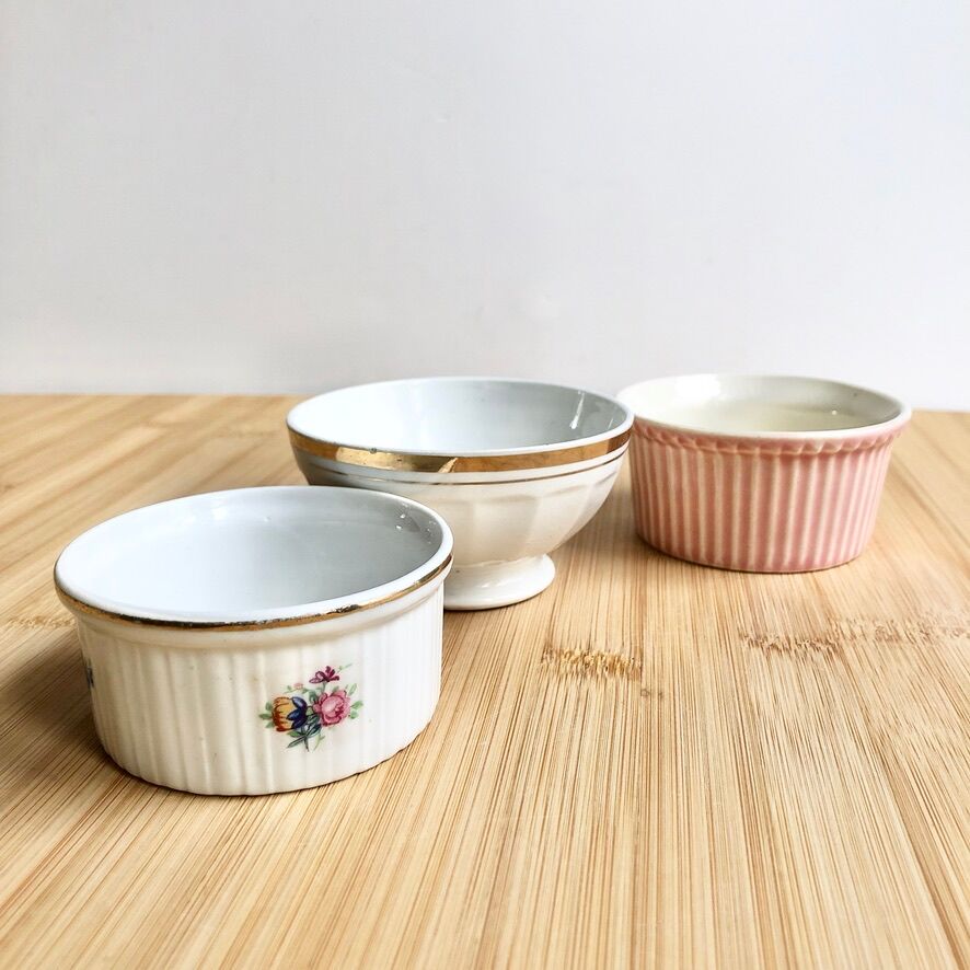 Trio of small old ramekins