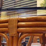 Dining table in rattan and glass 1960