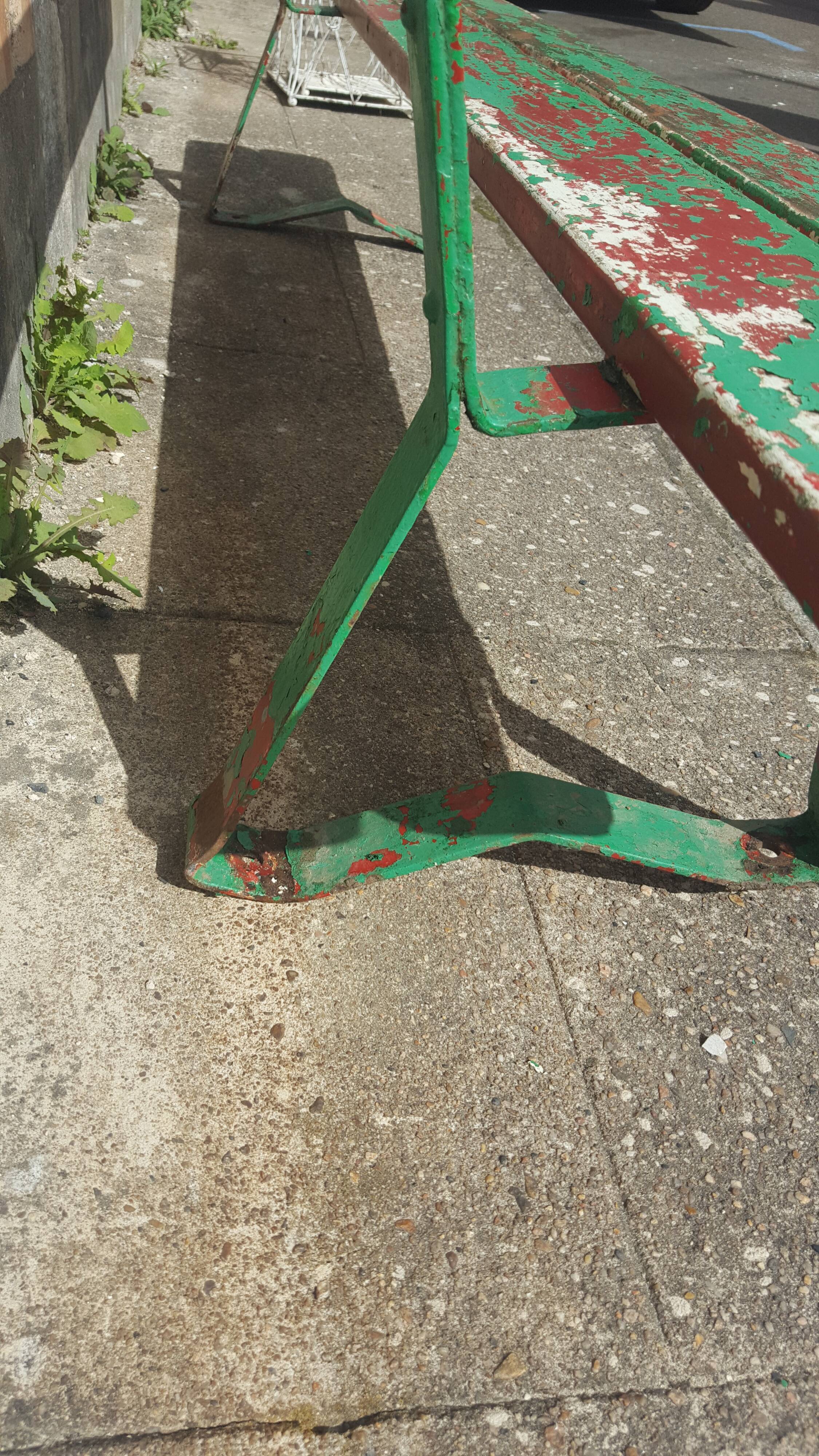 Former school bench patina green red