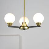 Vintage Italian Metal and Opaline Glass Chandelier