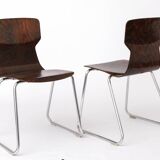 2 of 8 Vintage Casala Stackable Chairs, Germany 1970s, Plywood & Chrome