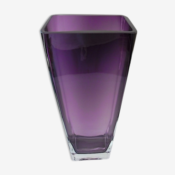 Large rectangular contemporary vase in purple smoked crystal