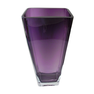 Large rectangular contemporary vase in purple smoked crystal