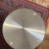 Table basse vintage en verre fumé et aluminium brossé