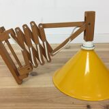 60s accordion sconce, pine, yellow metal reflector