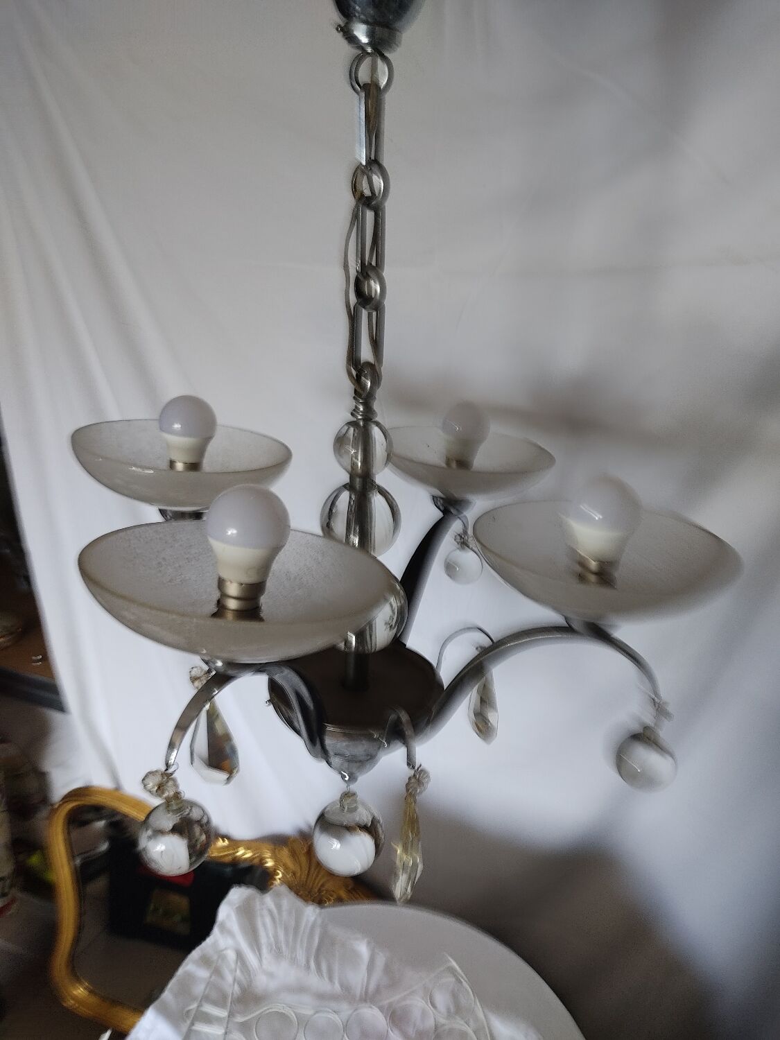 Old vintage chrome chandelier.
