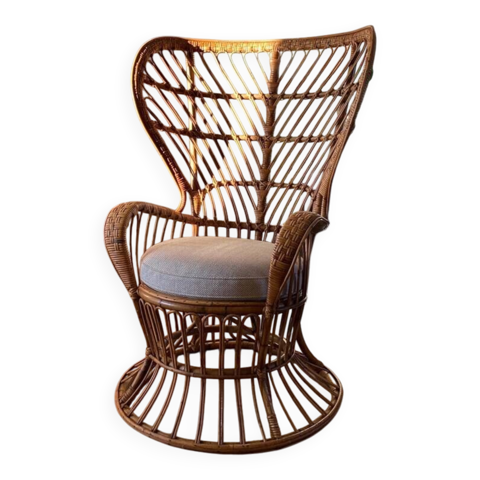 Conte armchair by Biancamano in rattan by Gio Ponti and Lio Carminati, Italy 1960s