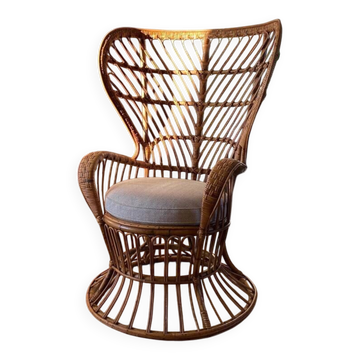 Conte armchair by Biancamano in rattan by Gio Ponti and Lio Carminati, Italy 1960s