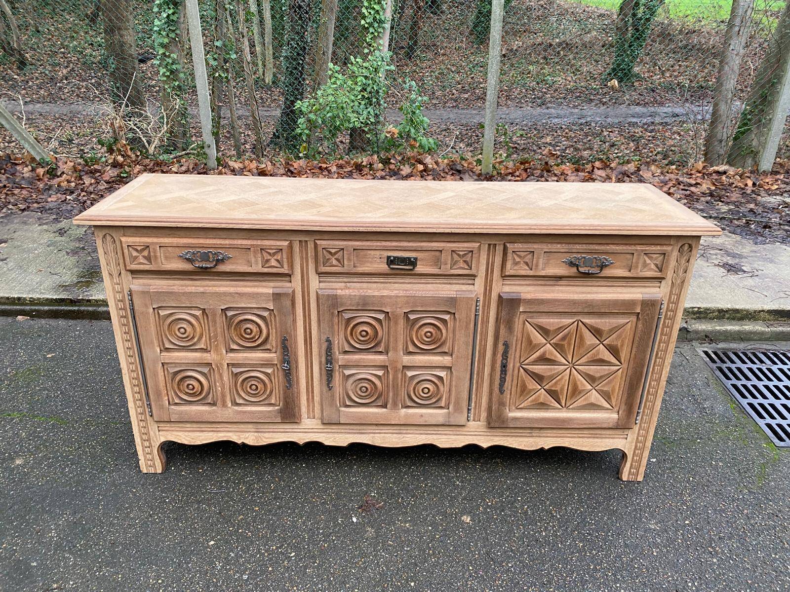 Brutalist art deco diamond point sideboard 198cm
