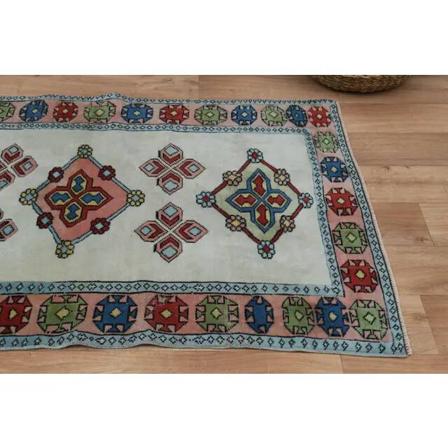 1970s vintage Turkish Oushak handmade wool cotton orange runner rug 101x148