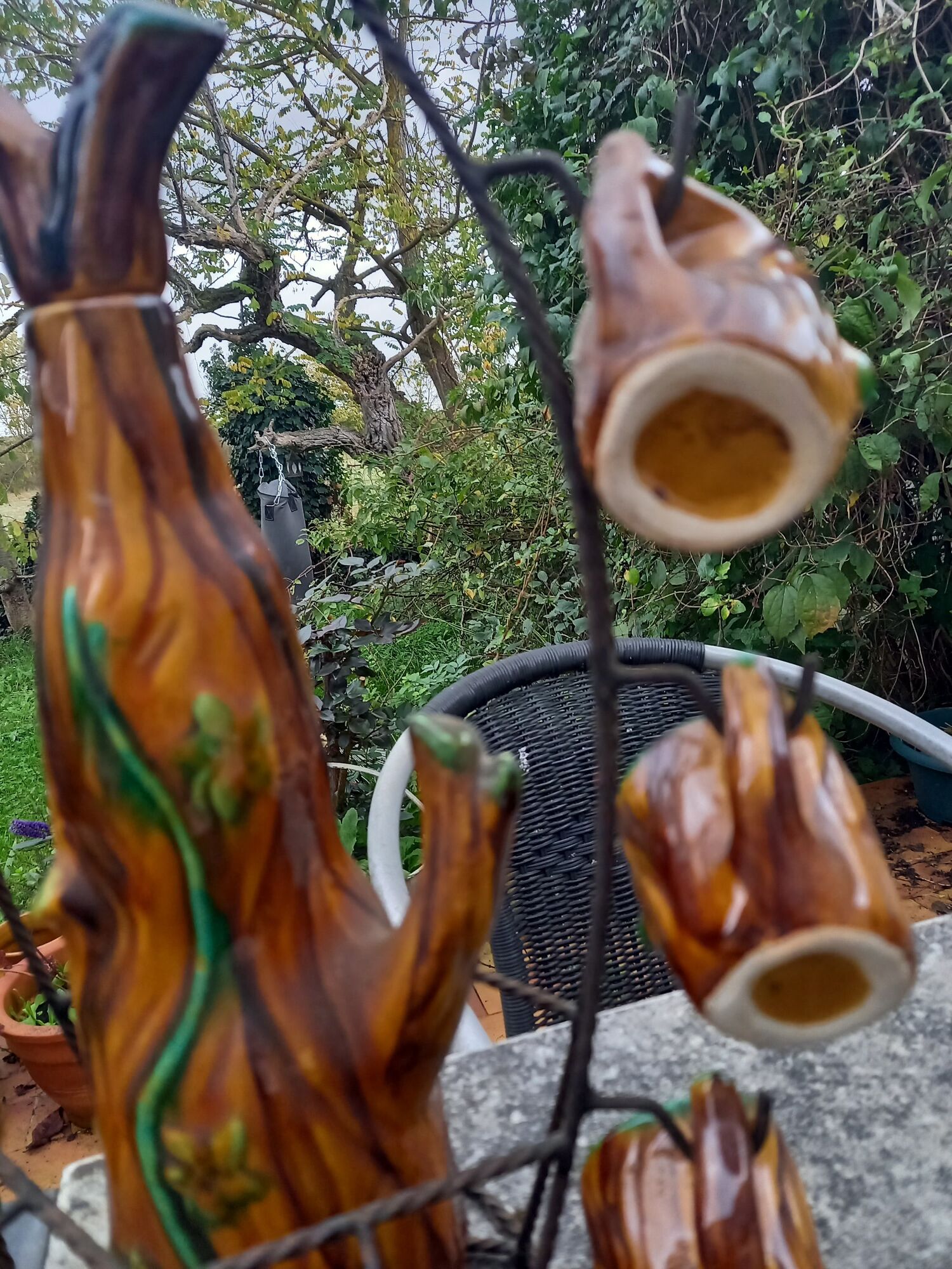 Carafe and 7 glazed ceramic cups of vintage Vallauris 60