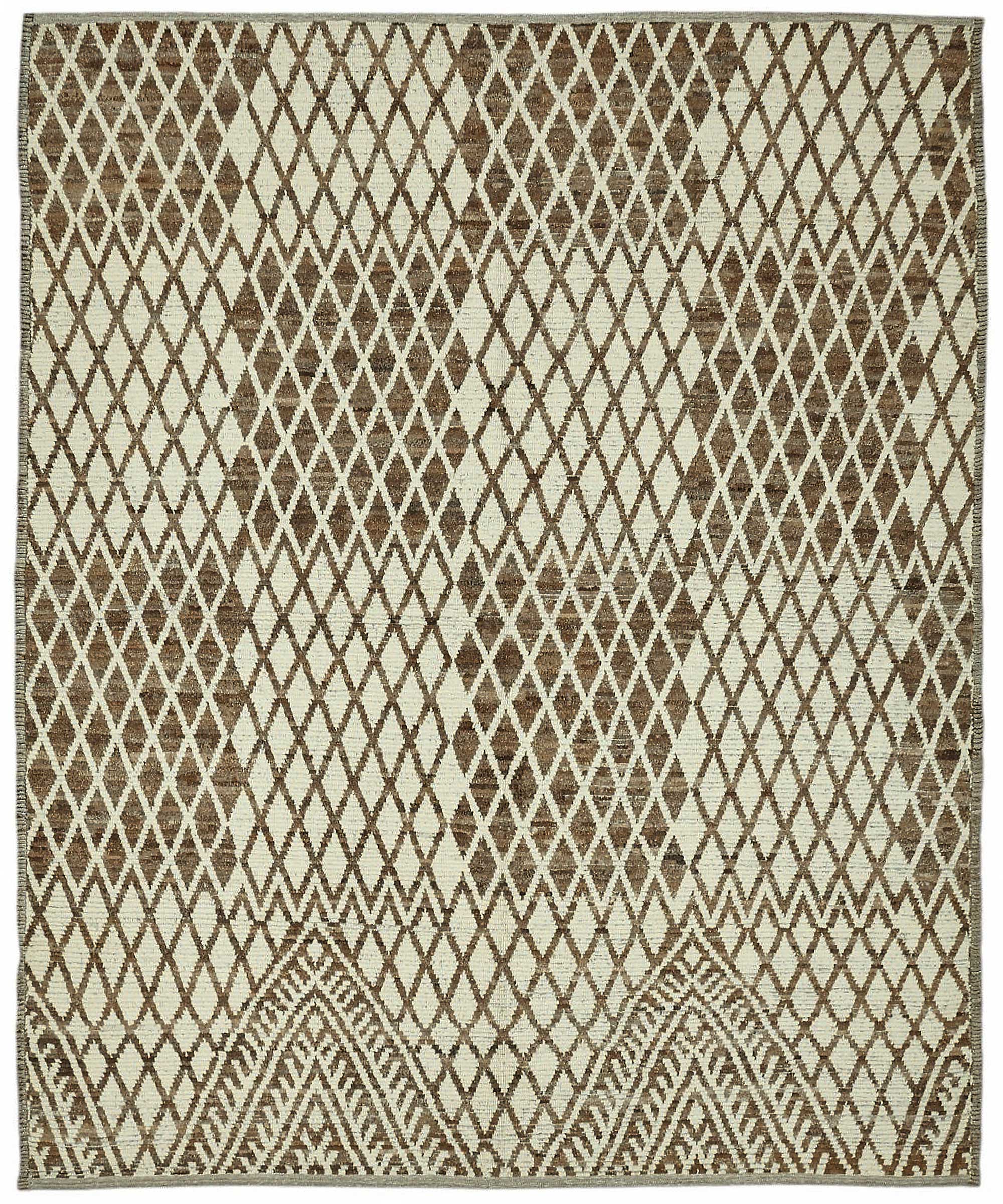 Hand-Knotted Turkish Contemporary 297 cm x 359 cm Brown Wool Carpet