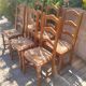Rustic straw seat wooden chair / 1 set of 6 chairs