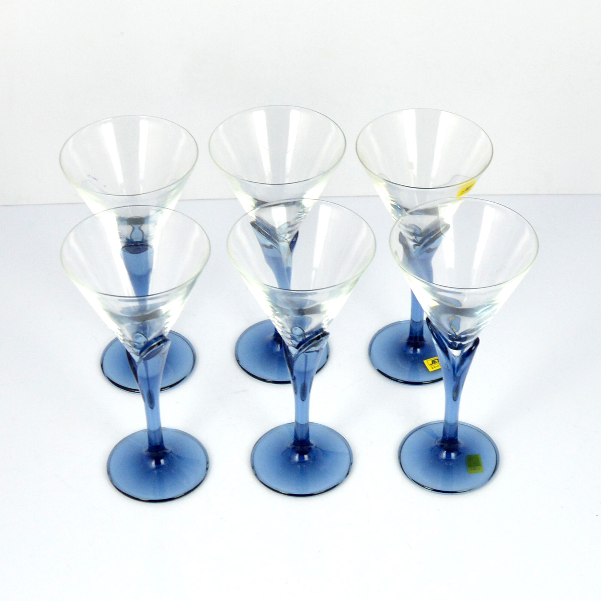 6 crystal glasses Florian Blue Light & Music by Luigi Bormioli, Italy of the 1980s