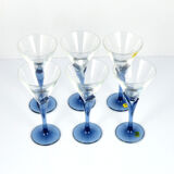 6 crystal glasses Florian Blue Light & Music by Luigi Bormioli, Italy of the 1980s