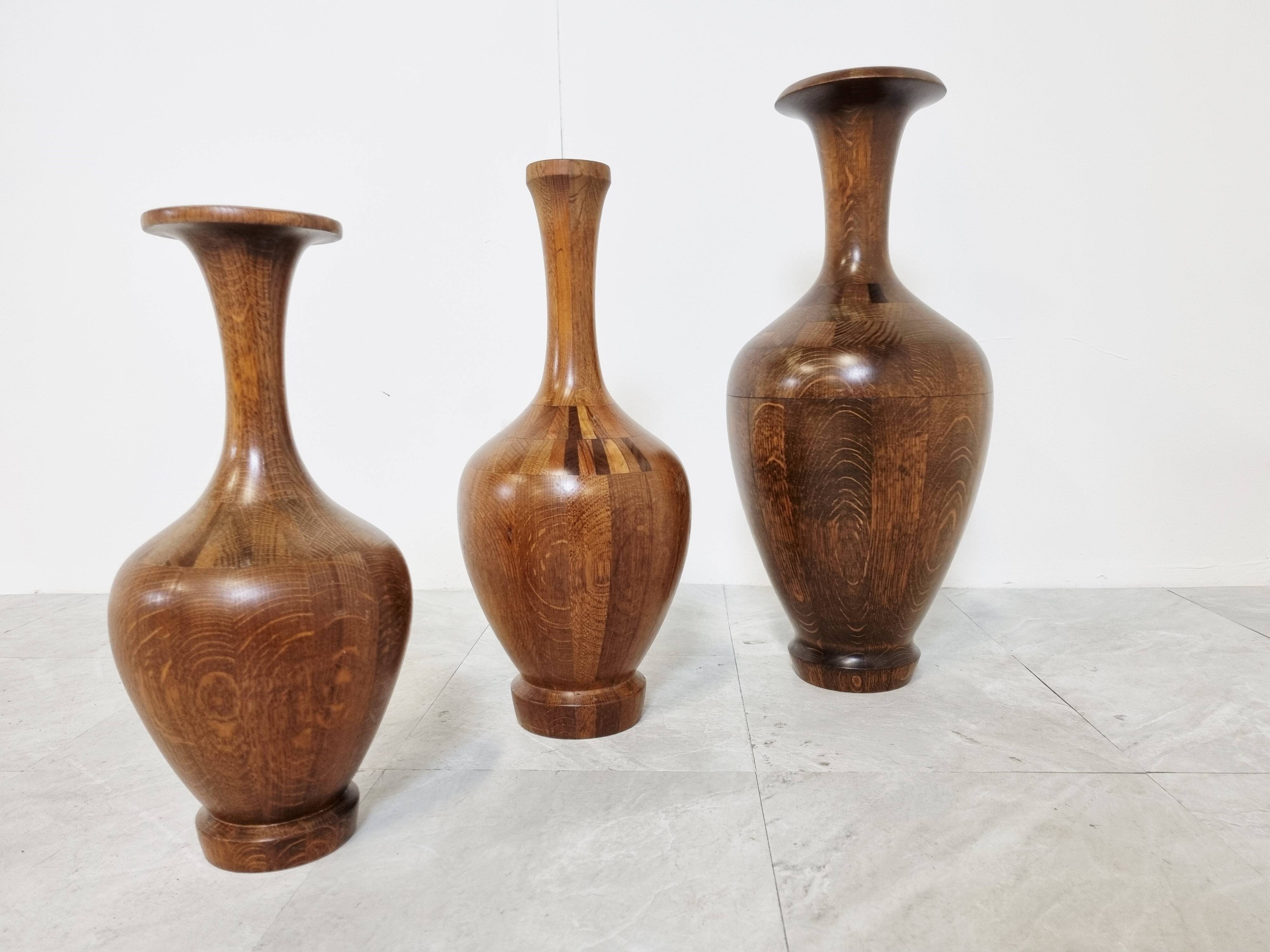 Vases en bois vintage de Maurice Bonami, ensemble de 3, années 1970