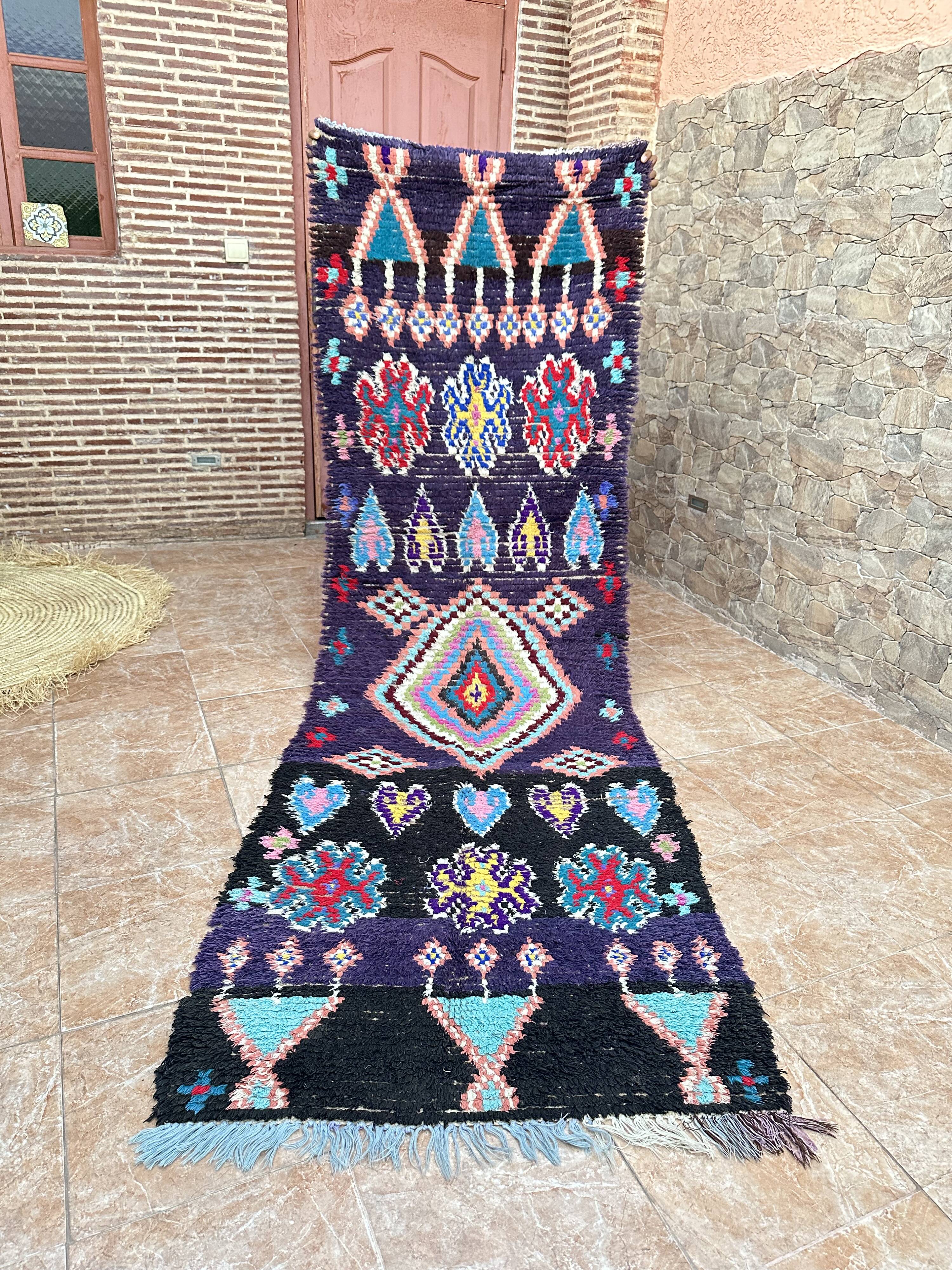 Vintage Boucherouite hallway runner: Moroccan Berber rug