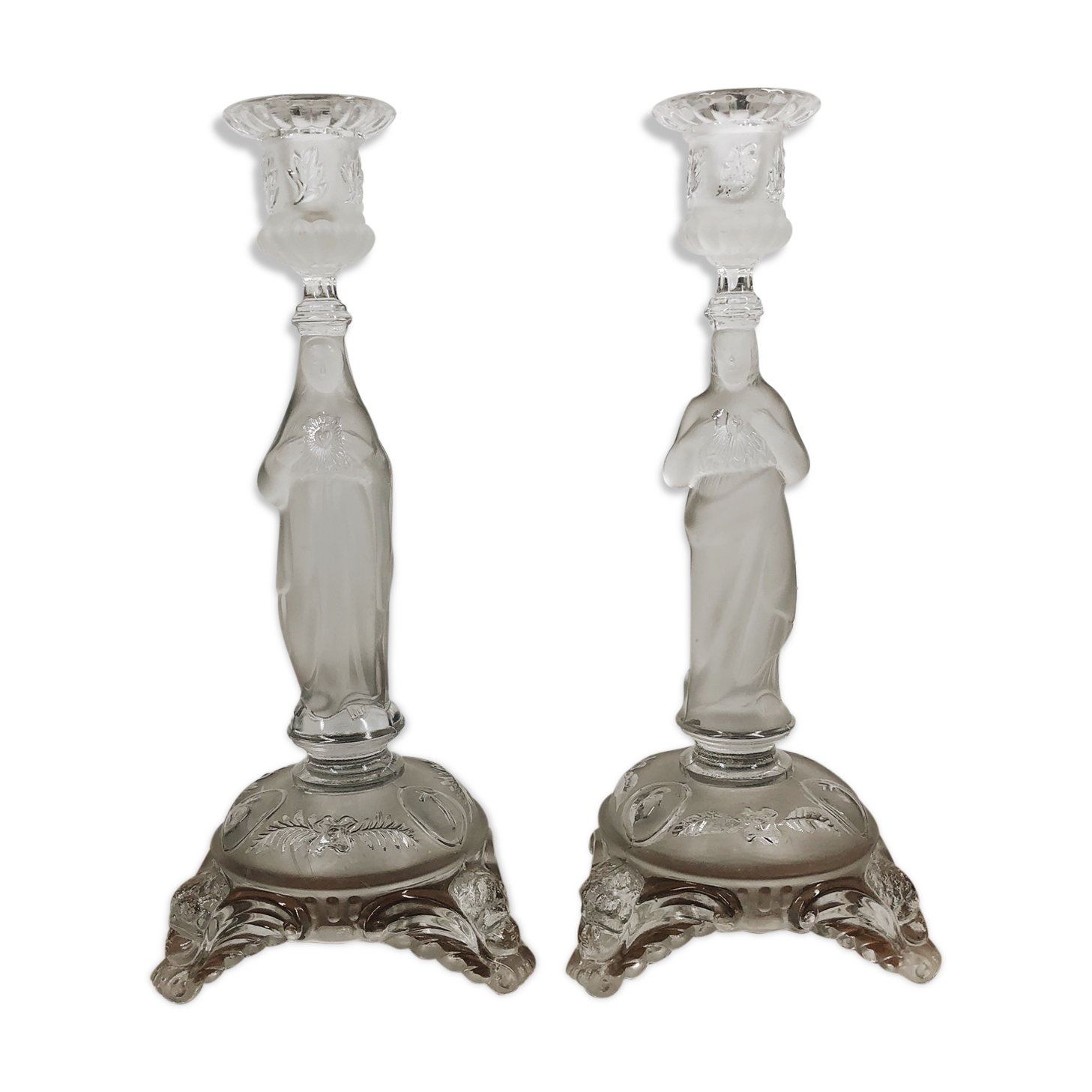 Duo of religious candle holders Val Saint Lambert – Circa 1900