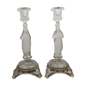 duo de bougeoirs religieux Val Saint Lambert – Circa 1900
