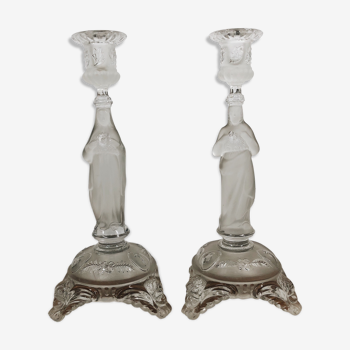 Duo of religious candle holders Val Saint Lambert – Circa 1900