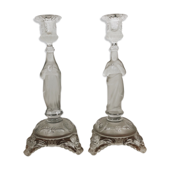 Duo of religious candle holders Val Saint Lambert – Circa 1900