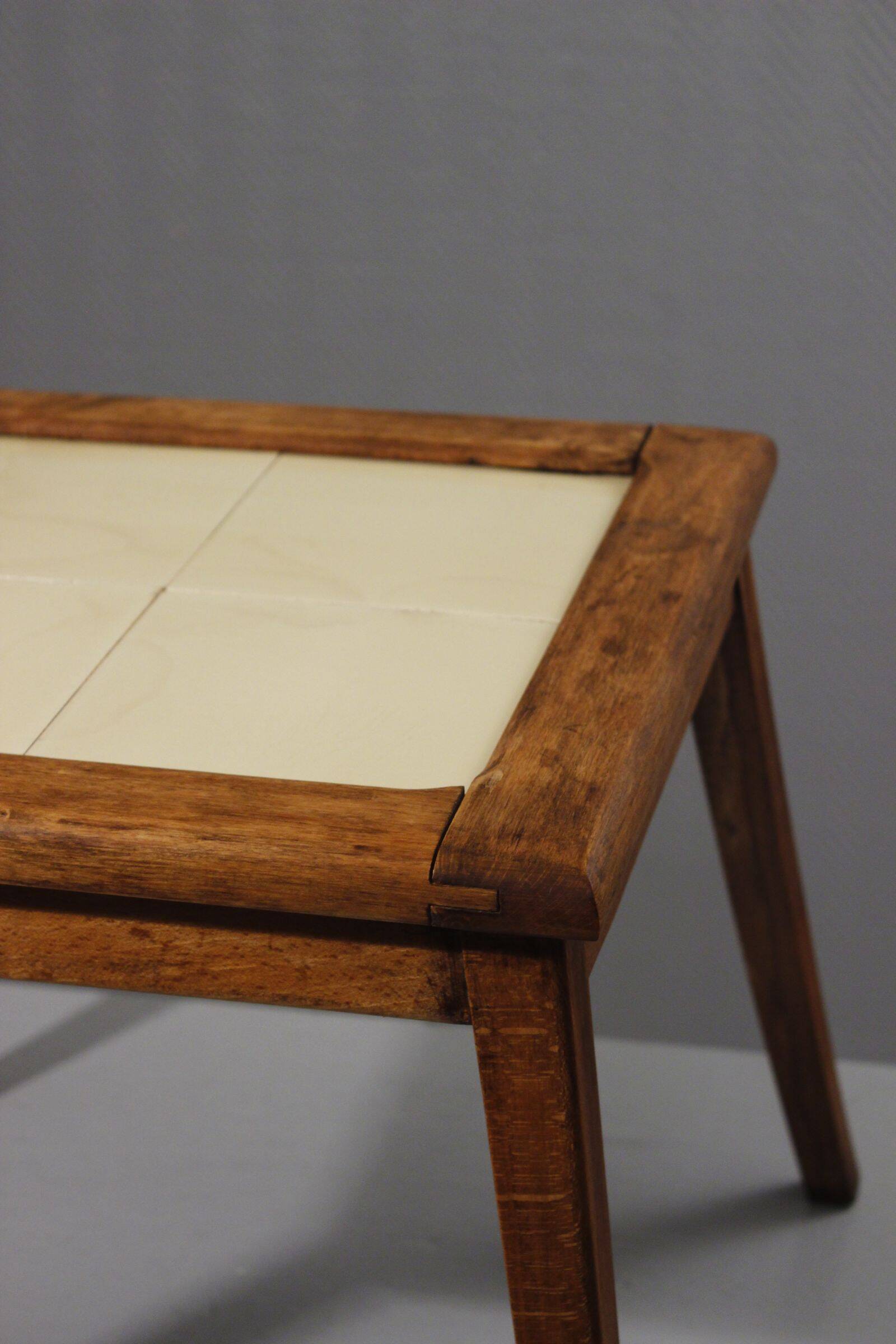 Vintage plant stand side table wood & ceramic 1950s