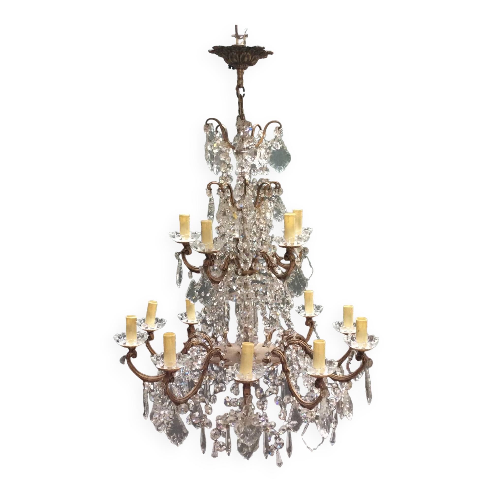 Antique XXL bronze chandelier 15 candles