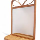 Mid Century French Riviera Rattan and Wicker Mirror With Shelf, Spain, 1960s–70s