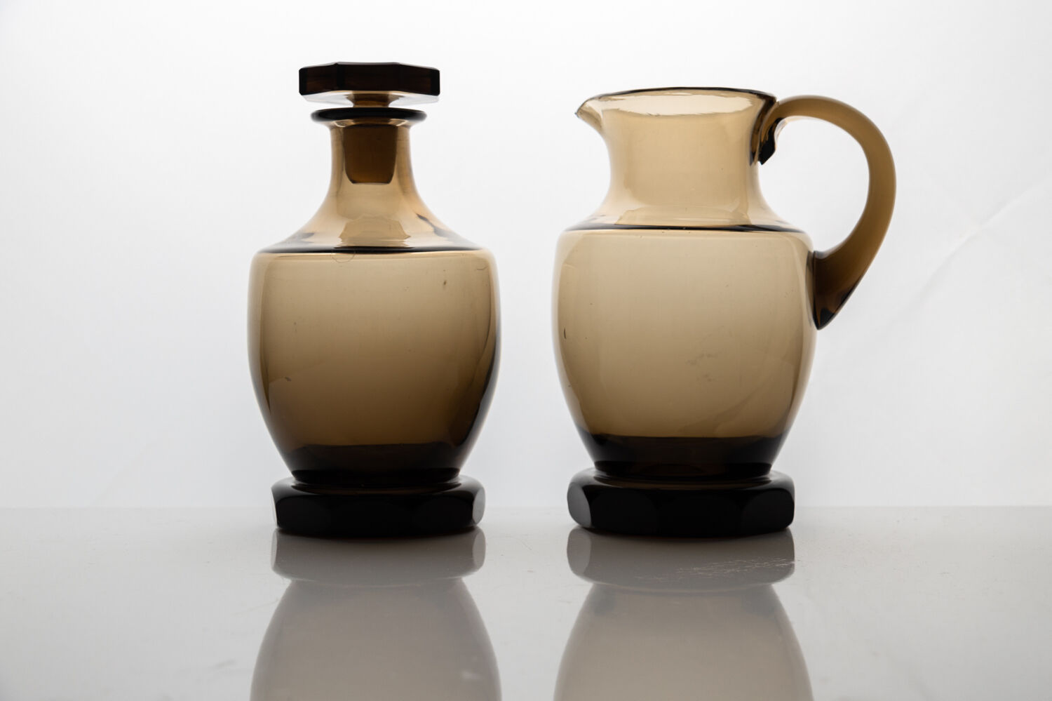 Art deco decanting set in smoked crystal glass