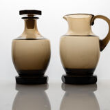 Art deco decanting set in smoked crystal glass