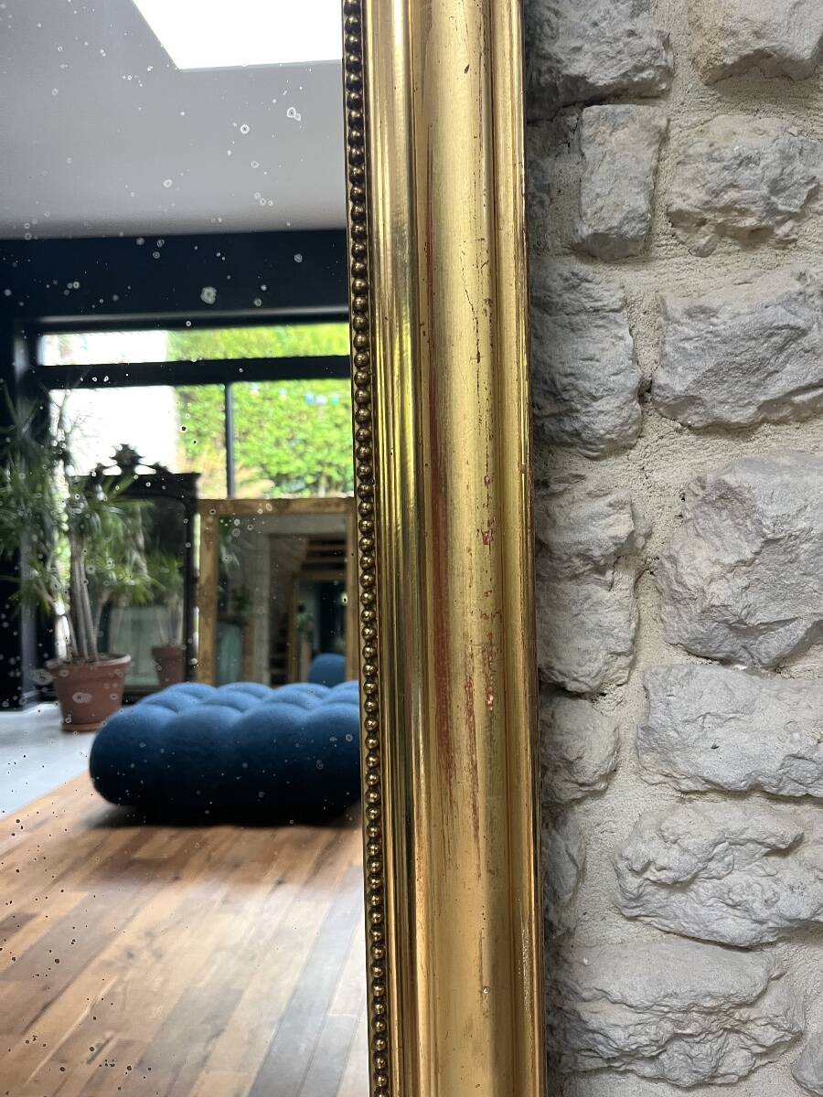 Pearled fireplace mirror 162.5/107.5cm gilded with gold leaf, fireplace trumeau, mirror.