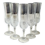 Set of 5 Champagne Flutes/Arques Crystal/Longchamp Model. Diamond tips