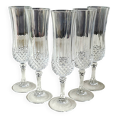 Lot 5 Flûtes Champagne/Cristal d Arques/Mod. Longchamp. Pointes diamant