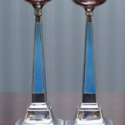 Pair of sterling silver and enamel candlesticks 1927 by Charles Green & Co.