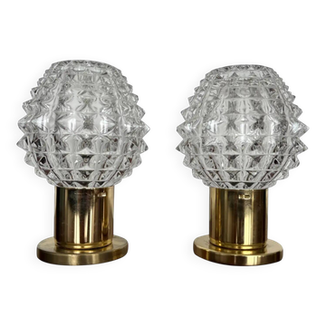 Paire de lampes de table en laiton par Kamenický Šenov, années 1960 / Tchécoslovaquie