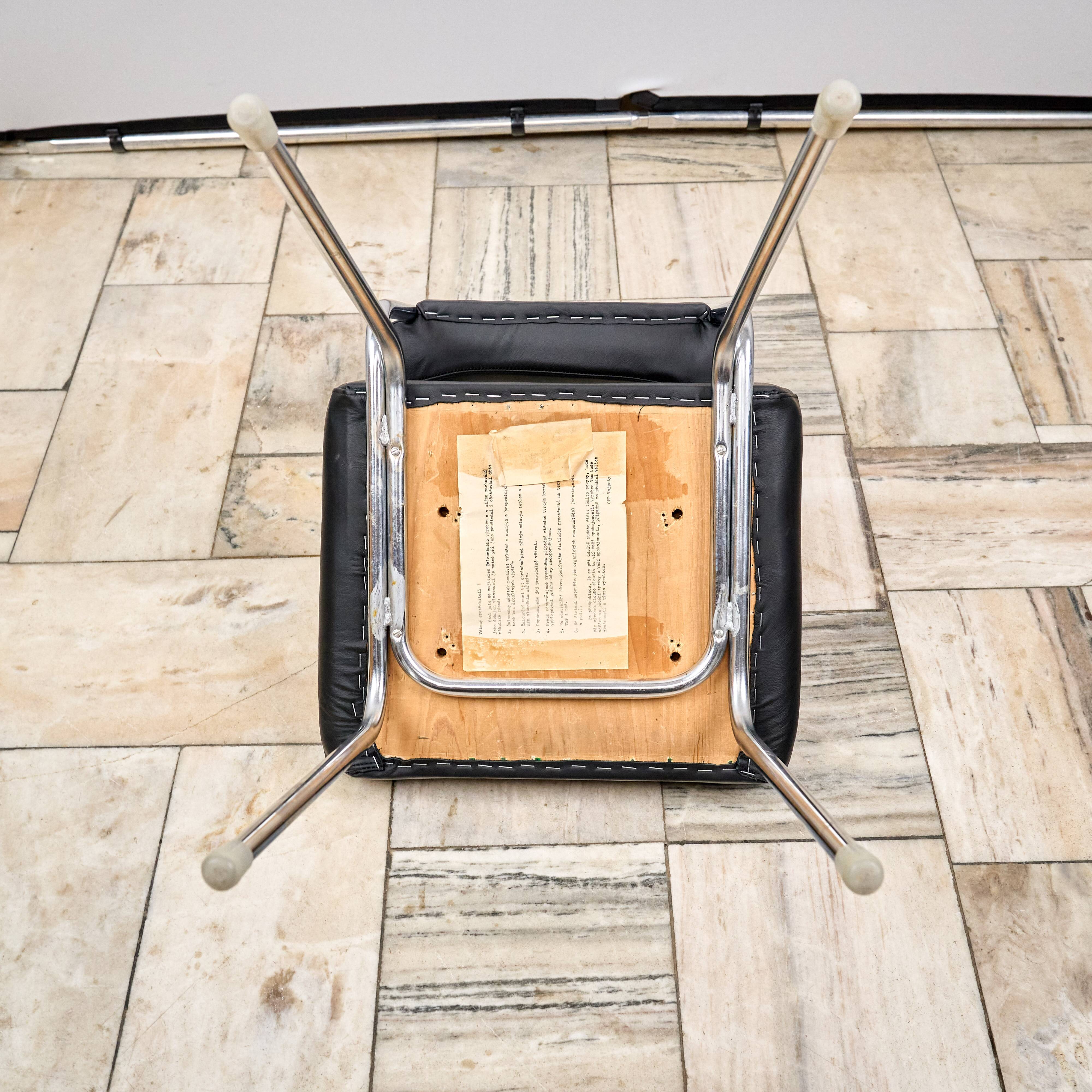 Vintage Leather Chair with Chrome Legs, 1970s, Czechoslovakia