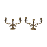 Pair of old candle holders with 3 branches in bronze, year 50/60