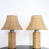 Pair of large Scandinavian rattan lamps from the 80s