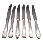 6 mismatched old silver metal knives for a chic table