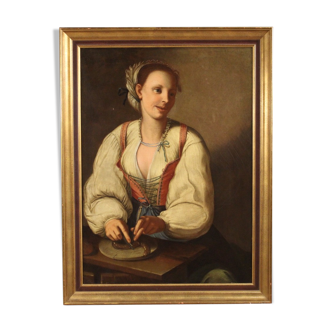 Antique Italian portrait painting from 18th century
