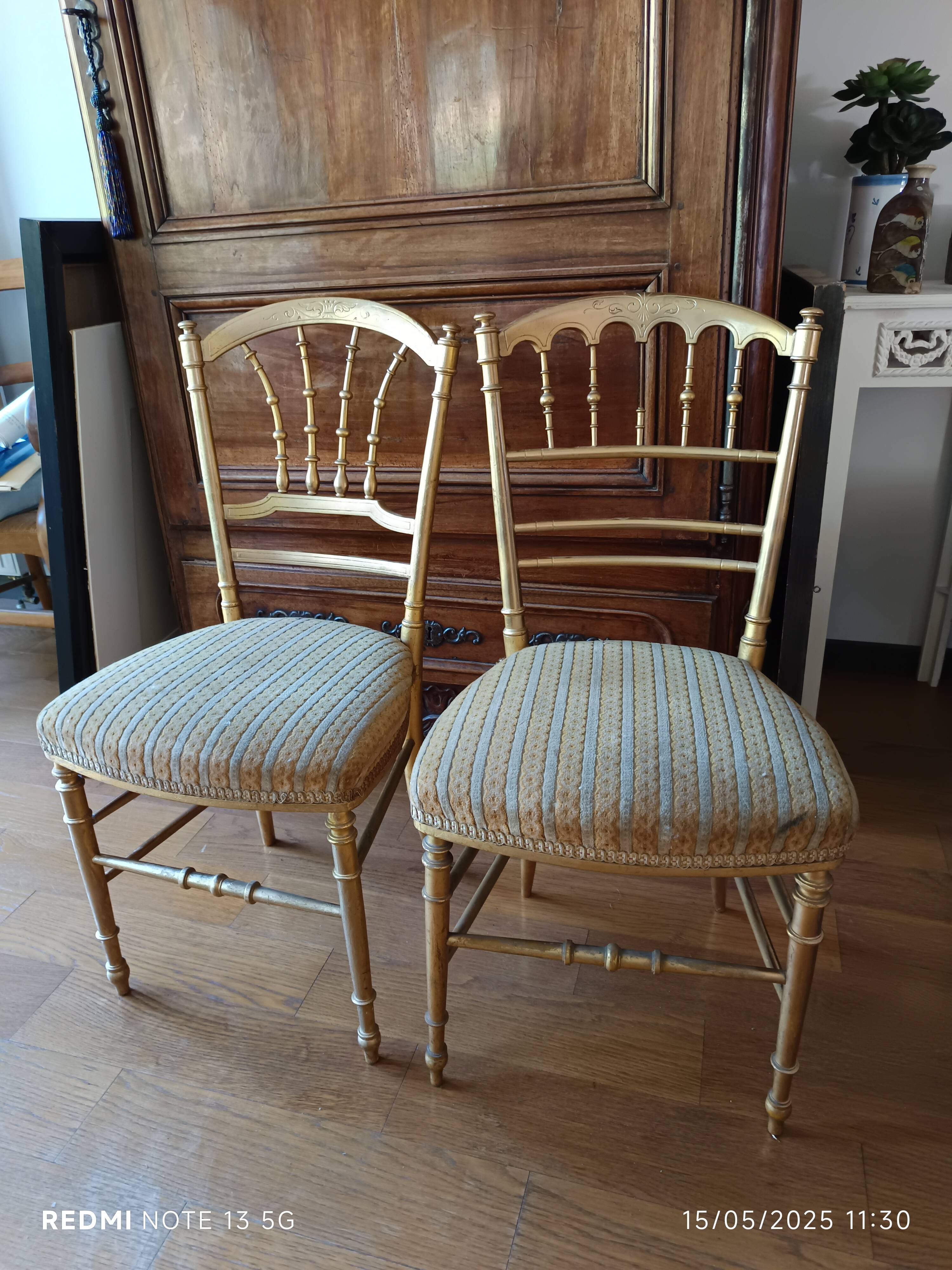 Pair of gilded Napoleon III chairs stamped Au Bon Marché Paris