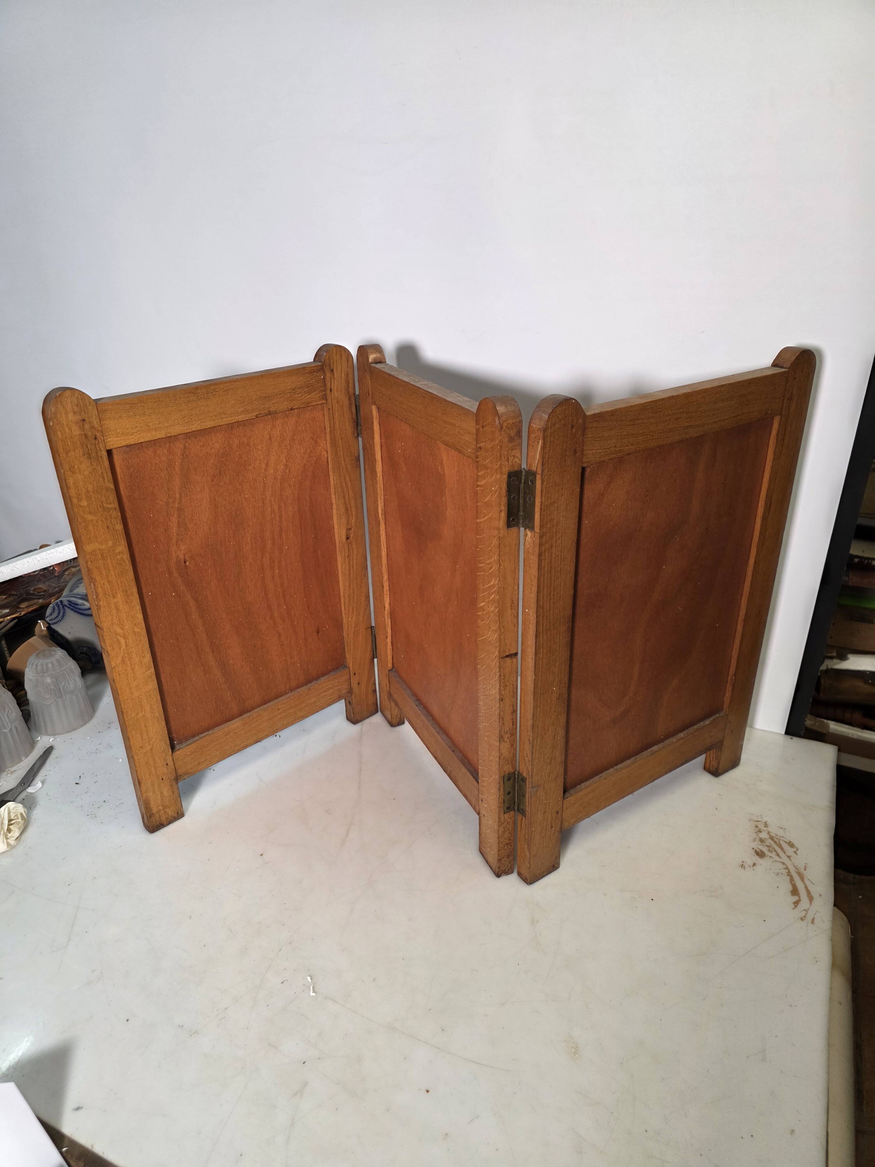 Old oak three-panel fire screen