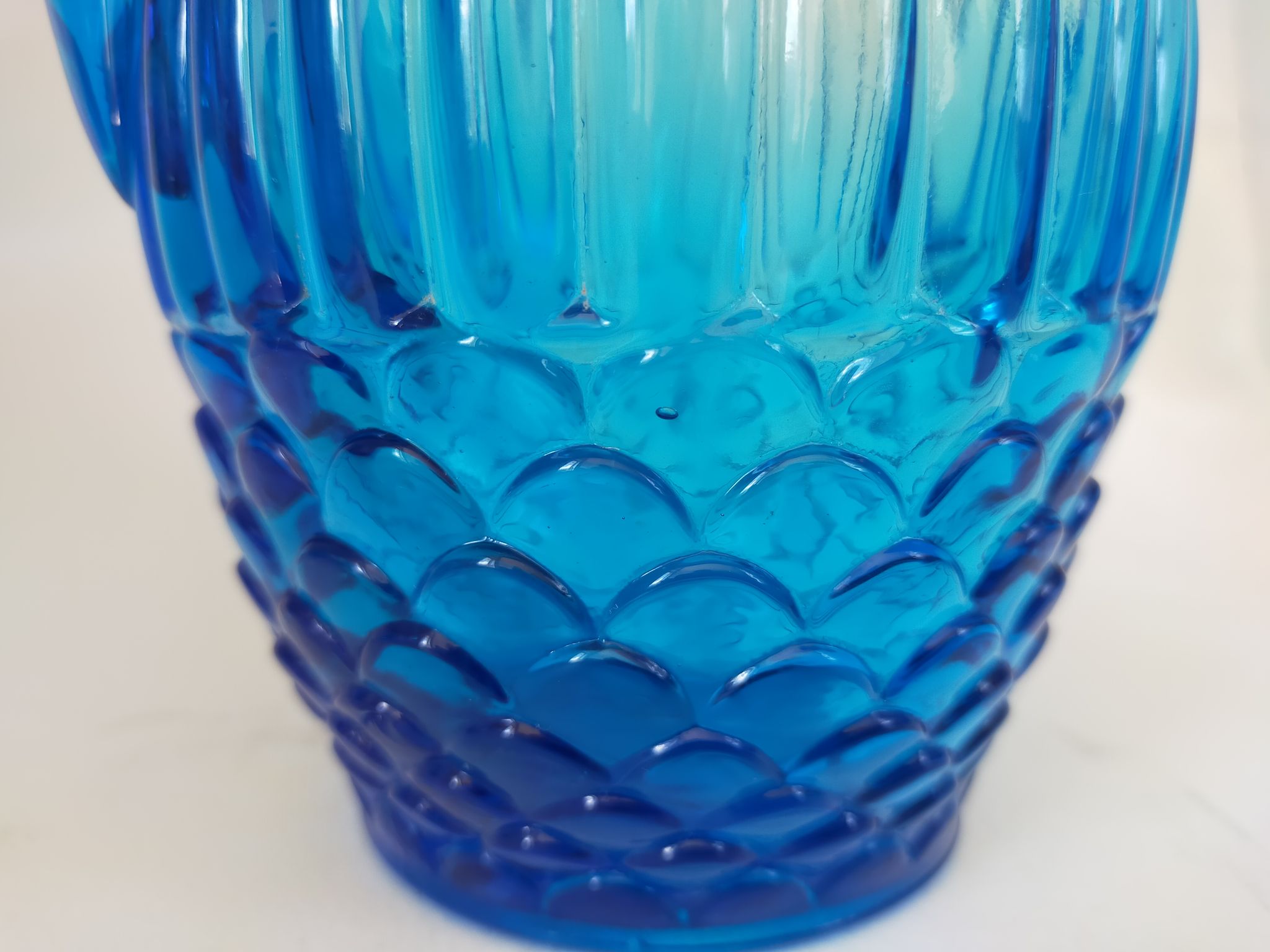 Vintage Art Deco blue molded glass orangeade set, pitcher and 6 glasses