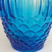 Vintage Art Deco blue molded glass orangeade set, pitcher and 6 glasses