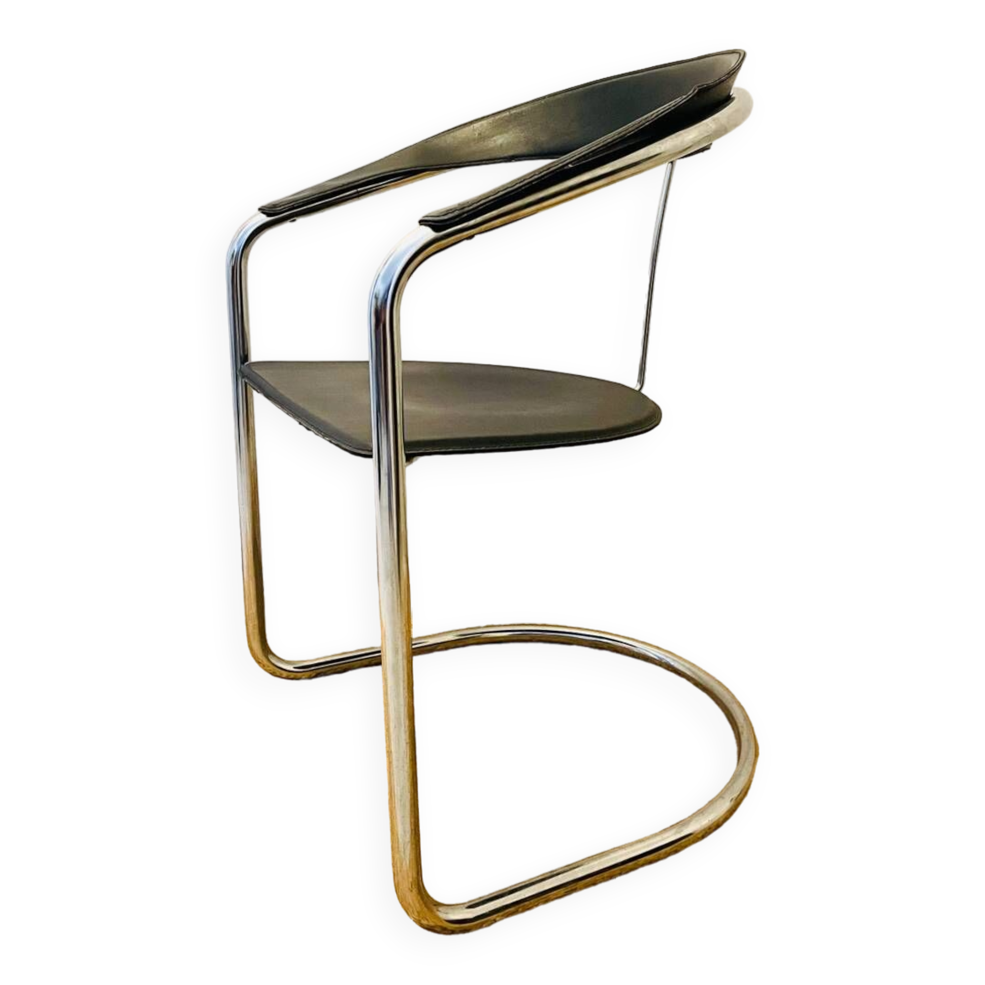 Arrben “Canasta” armchair or chair from the 80s in chrome steel and leather