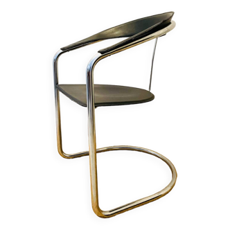 Arrben “Canasta” armchair or chair from the 80s in chrome steel and leather