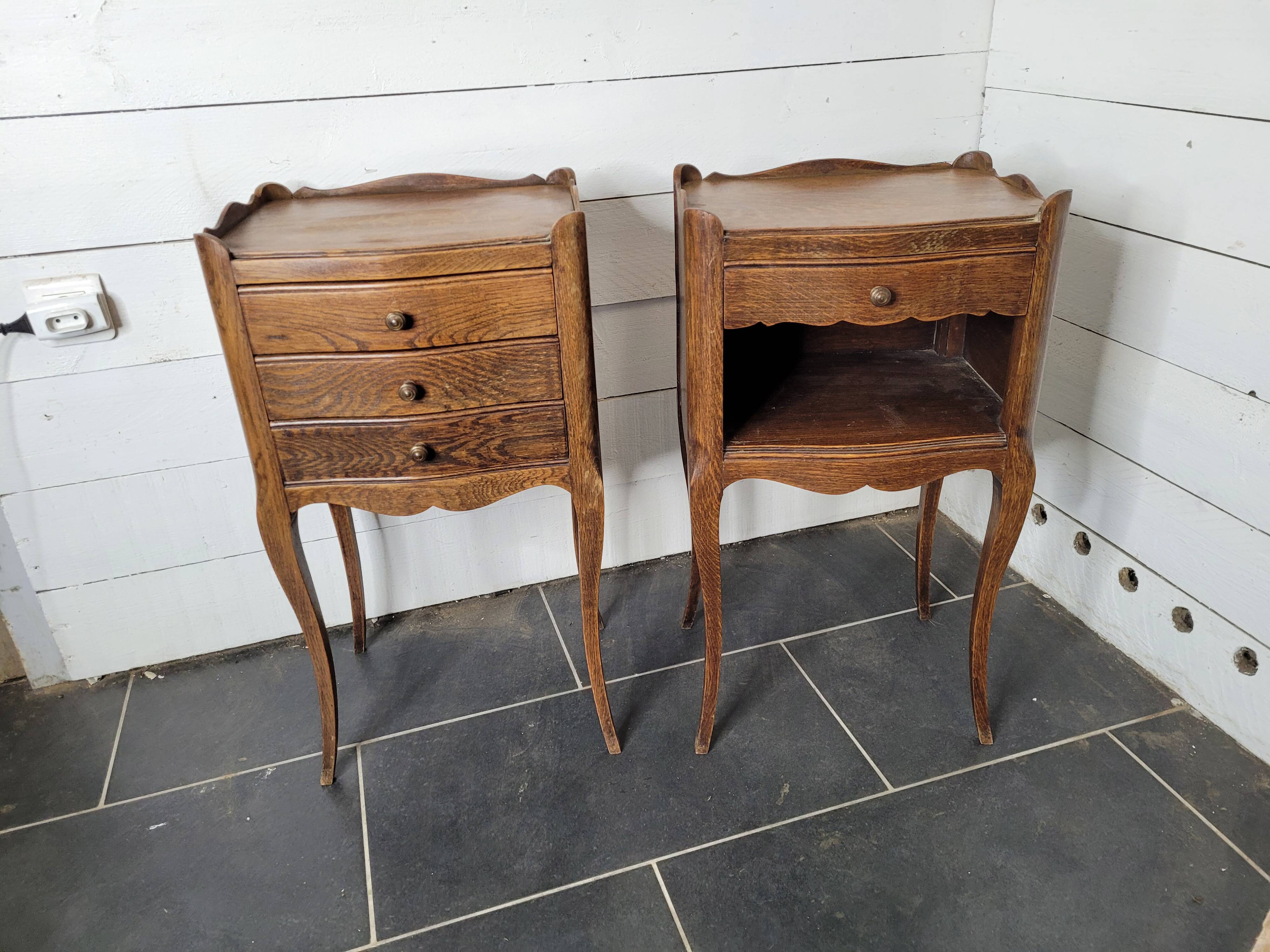 Pair of Louis XV style oak bedside tables