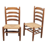 Ensemble de chaises en bois et en osier de style brutaliste inspiré par Charlotte Perriand, années 1960, ensemble de 2.