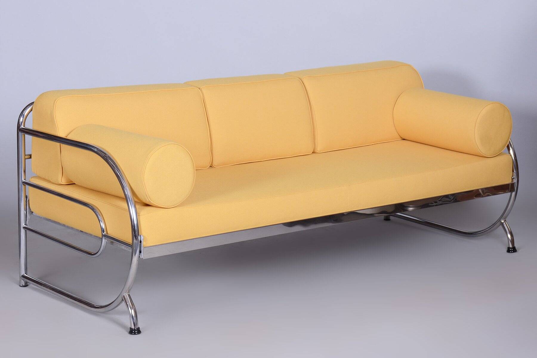 Bauhaus Leather and Tubular Chrome Sofa attributed to Robert Slezák, Czech, 1930s