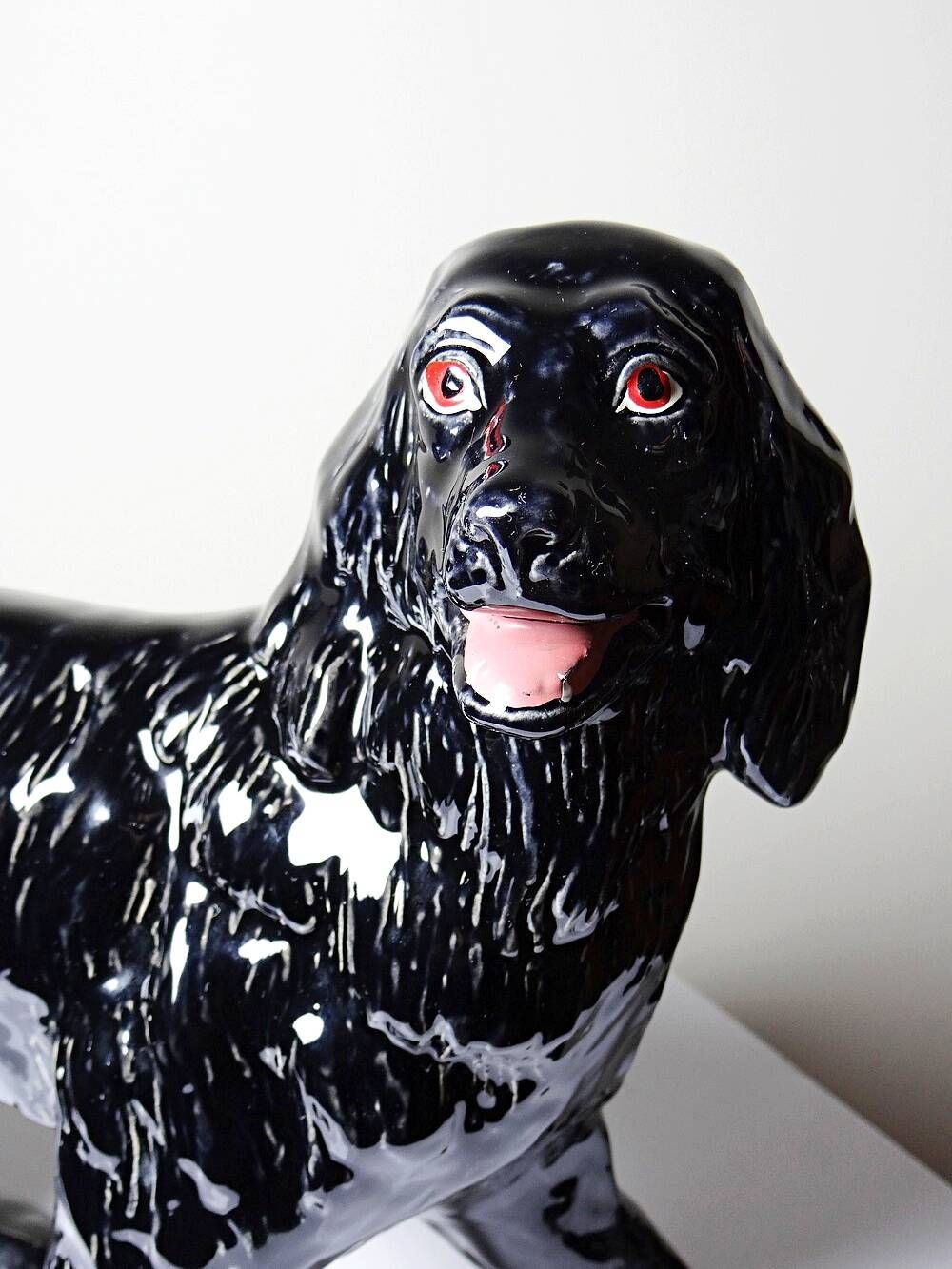 Vintage rum carafe Newfoundland Screech, Newfoundland dog in majolica.
